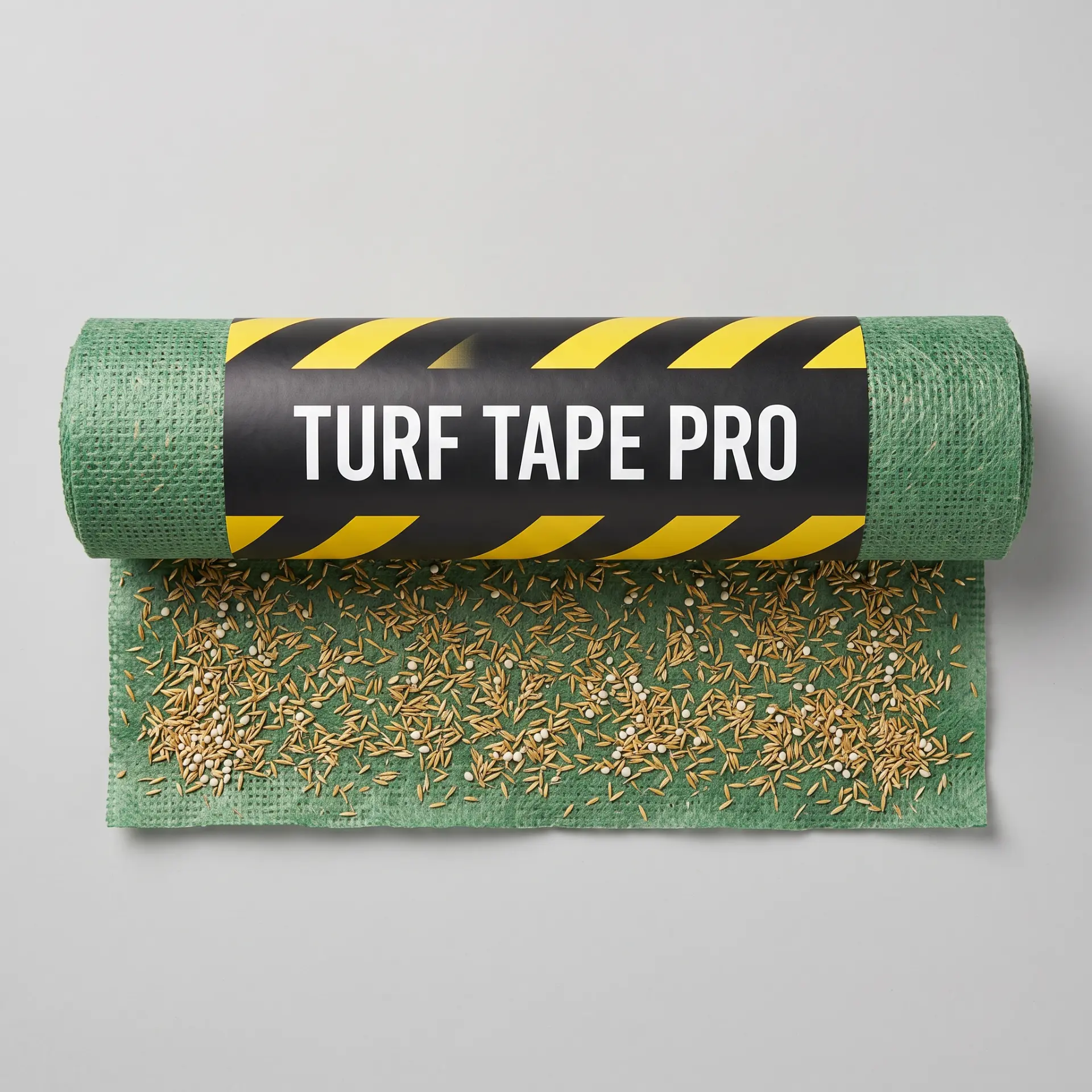 Top-down view of Turf Tape rolls laid across a graded slope