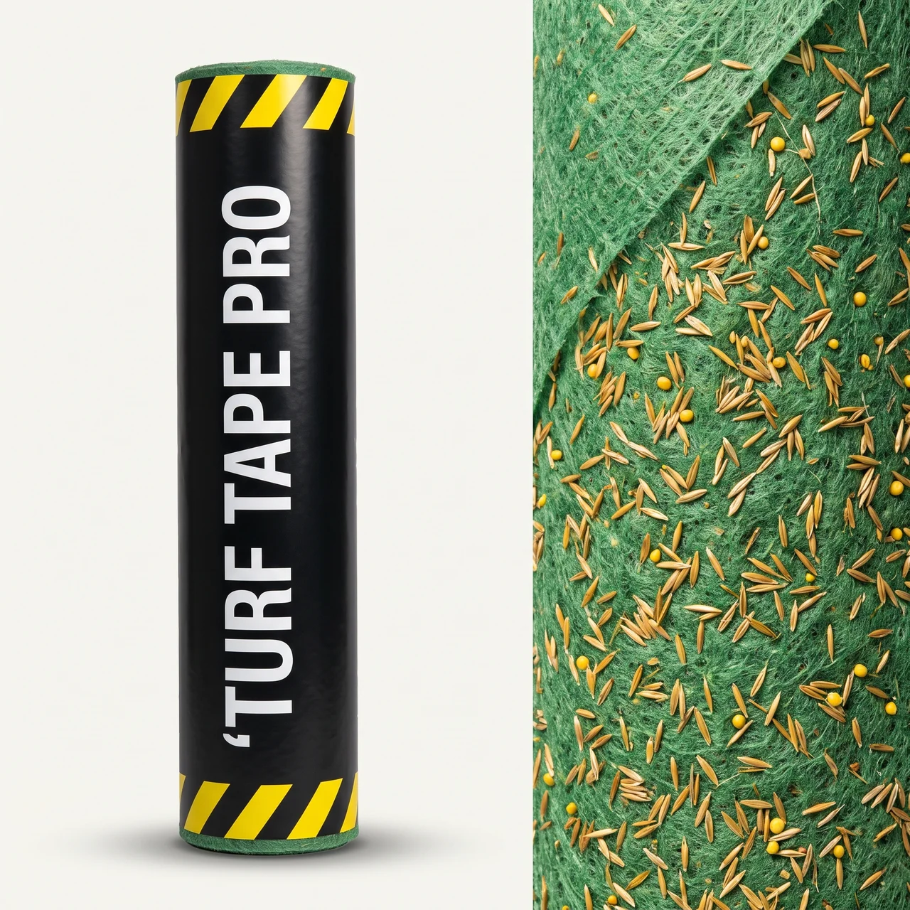 Turf Tape PRO roll with seed and fertilizer visible in the green fabric