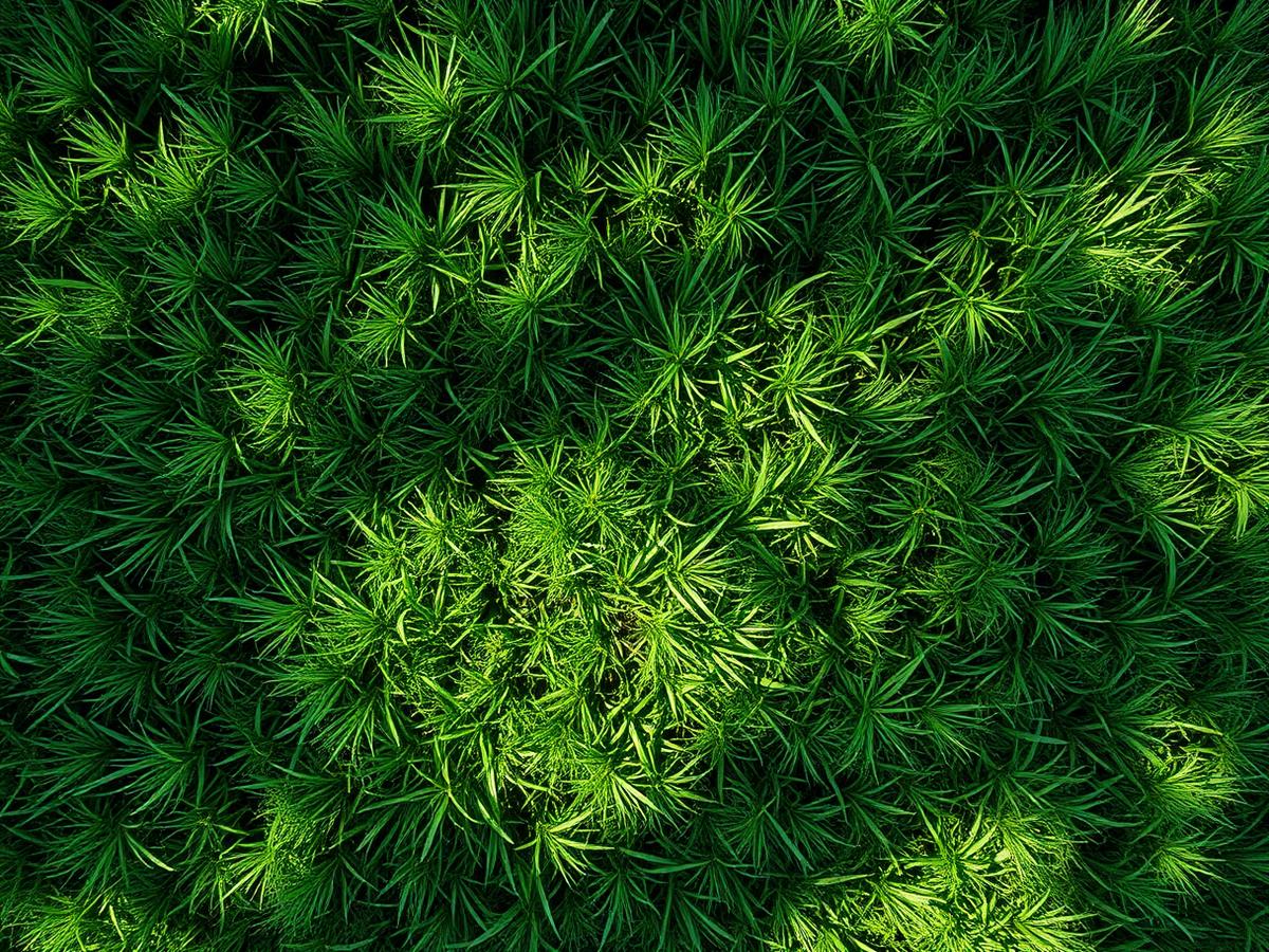 Close-up of deep-rooted tall fescue turf in dappled shade