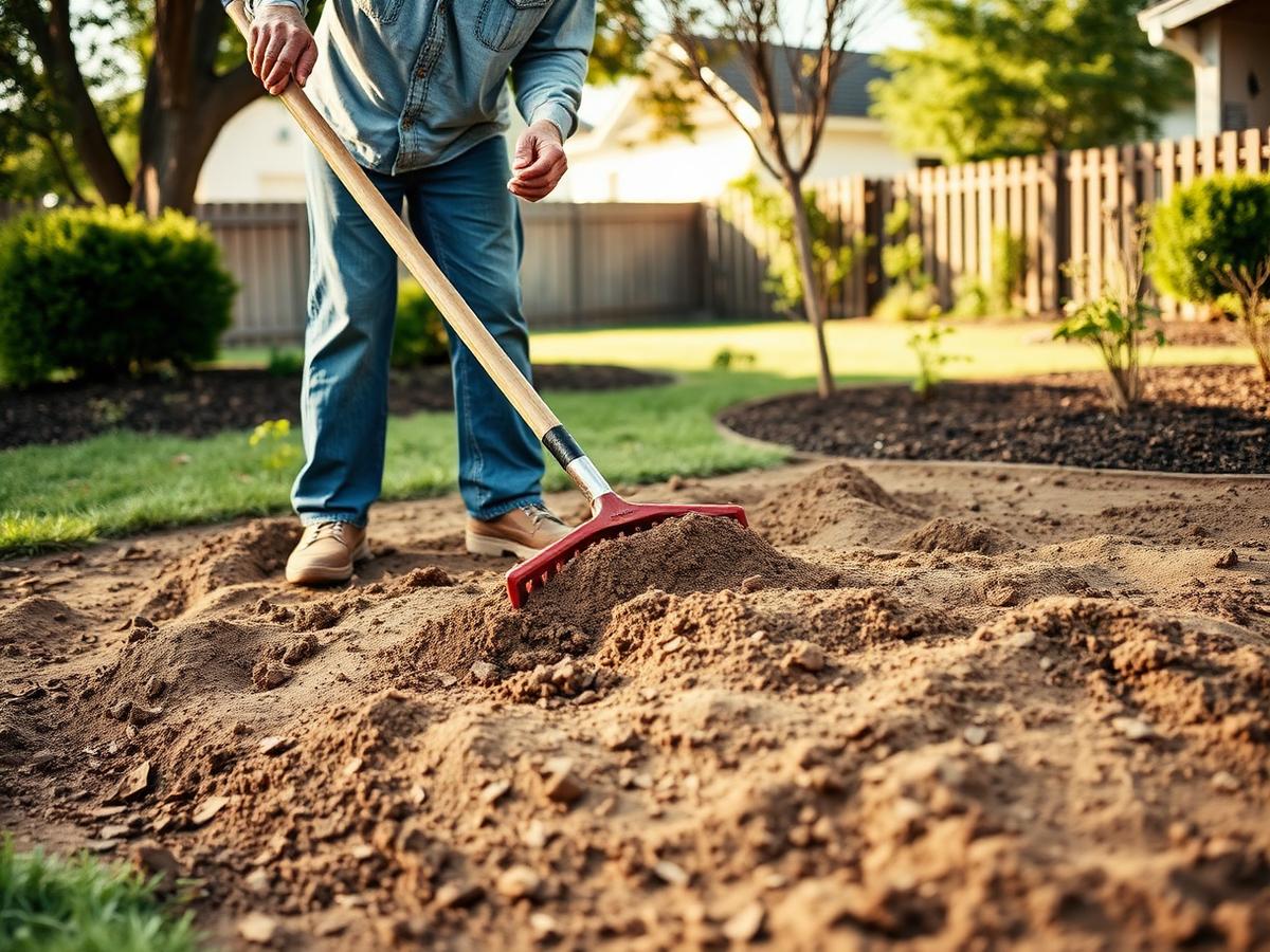 Raking and loosening bare soil before install