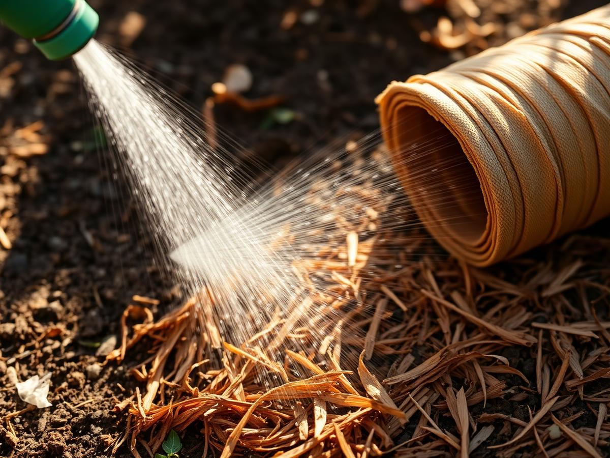 Watering the freshly laid roll with a hose