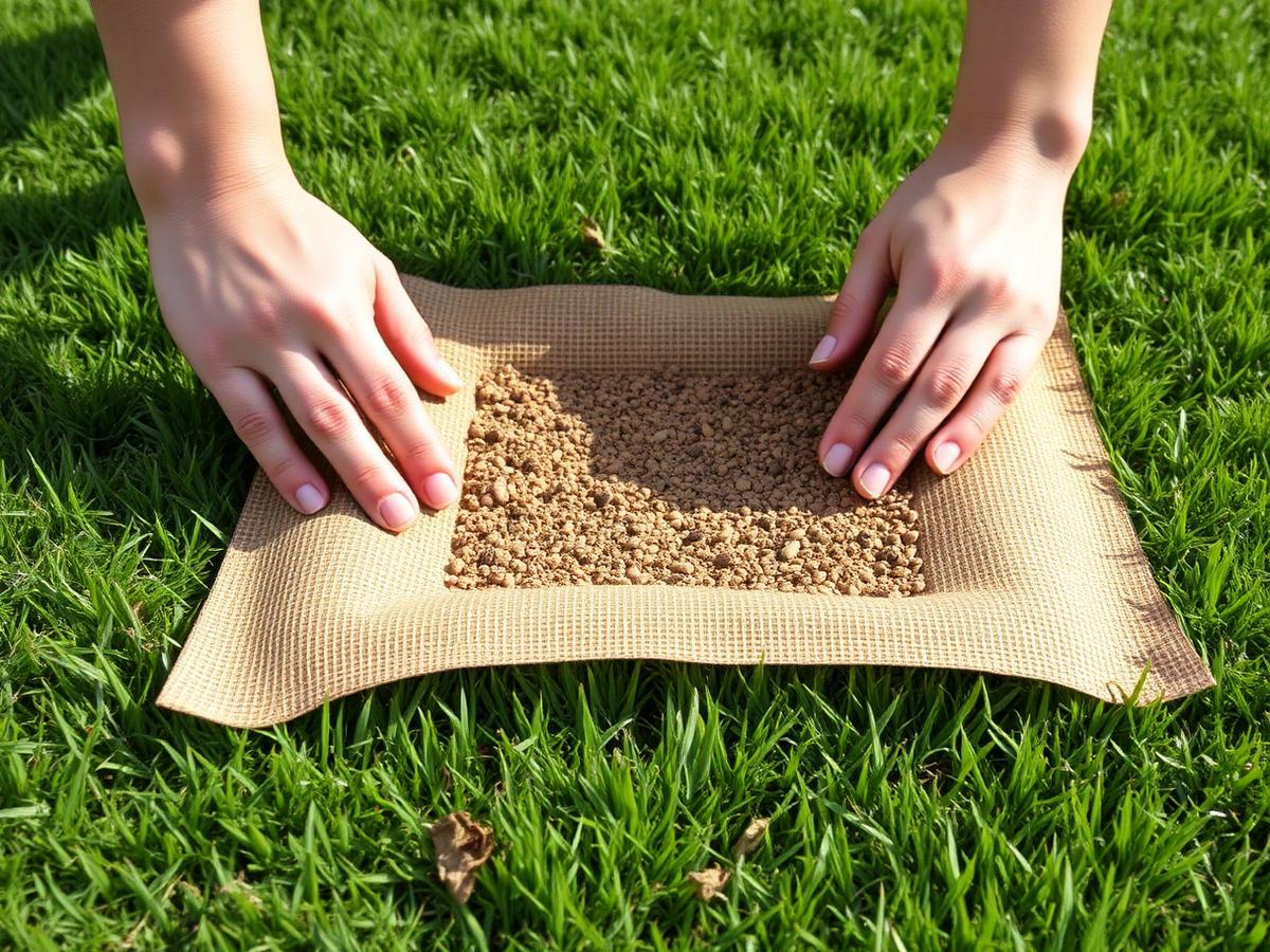 Patch roll pressed over a bare dog spot in a lawn