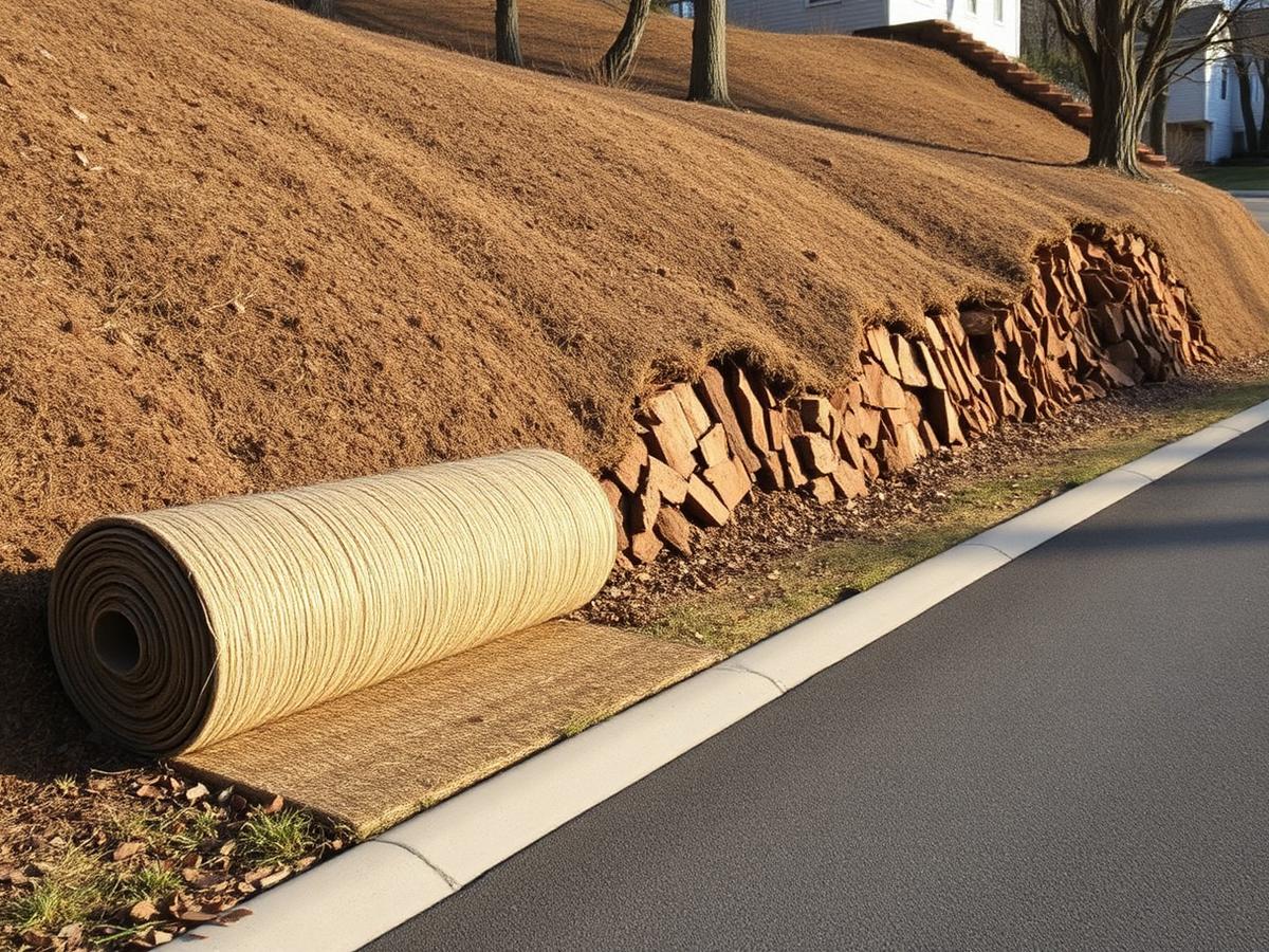 Seed roll installed down a steep bare slope
